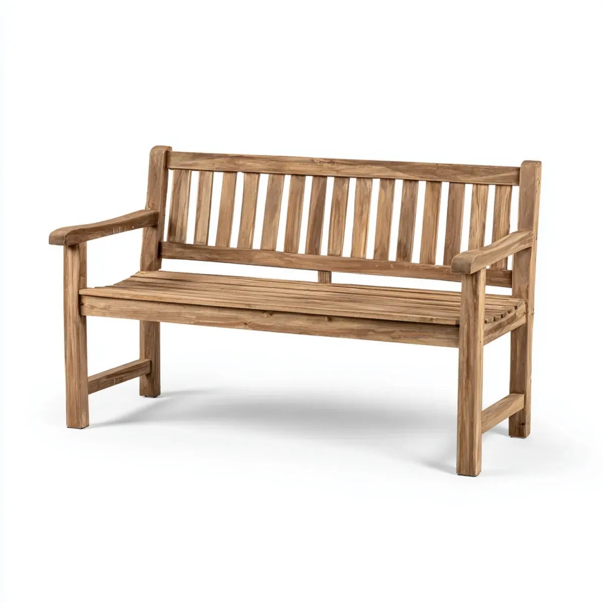 Banc de jardin 2 places brun naturel en bois de teck massif rectangulaire 120 x 58 x 90 cm