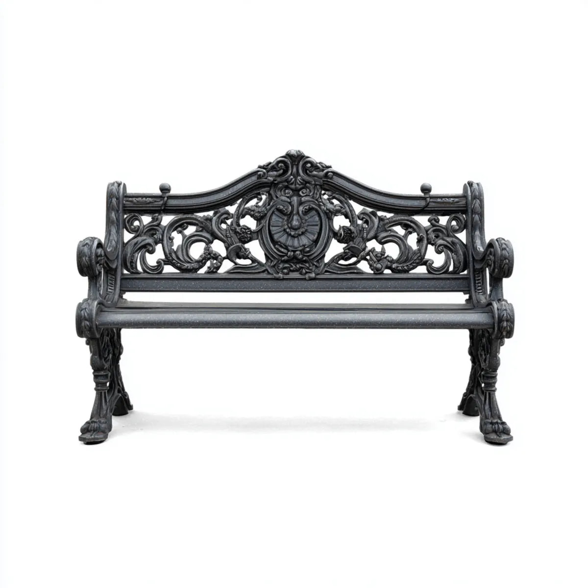 Banc de jardin 2 places noir en fonte forme rectangulaire 122 x 60 x 85 cm