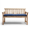 Banc de jardin 2 places en pin massif naturel avec coussins bleu marine rectangulaire 120 x 65 x 90 cm