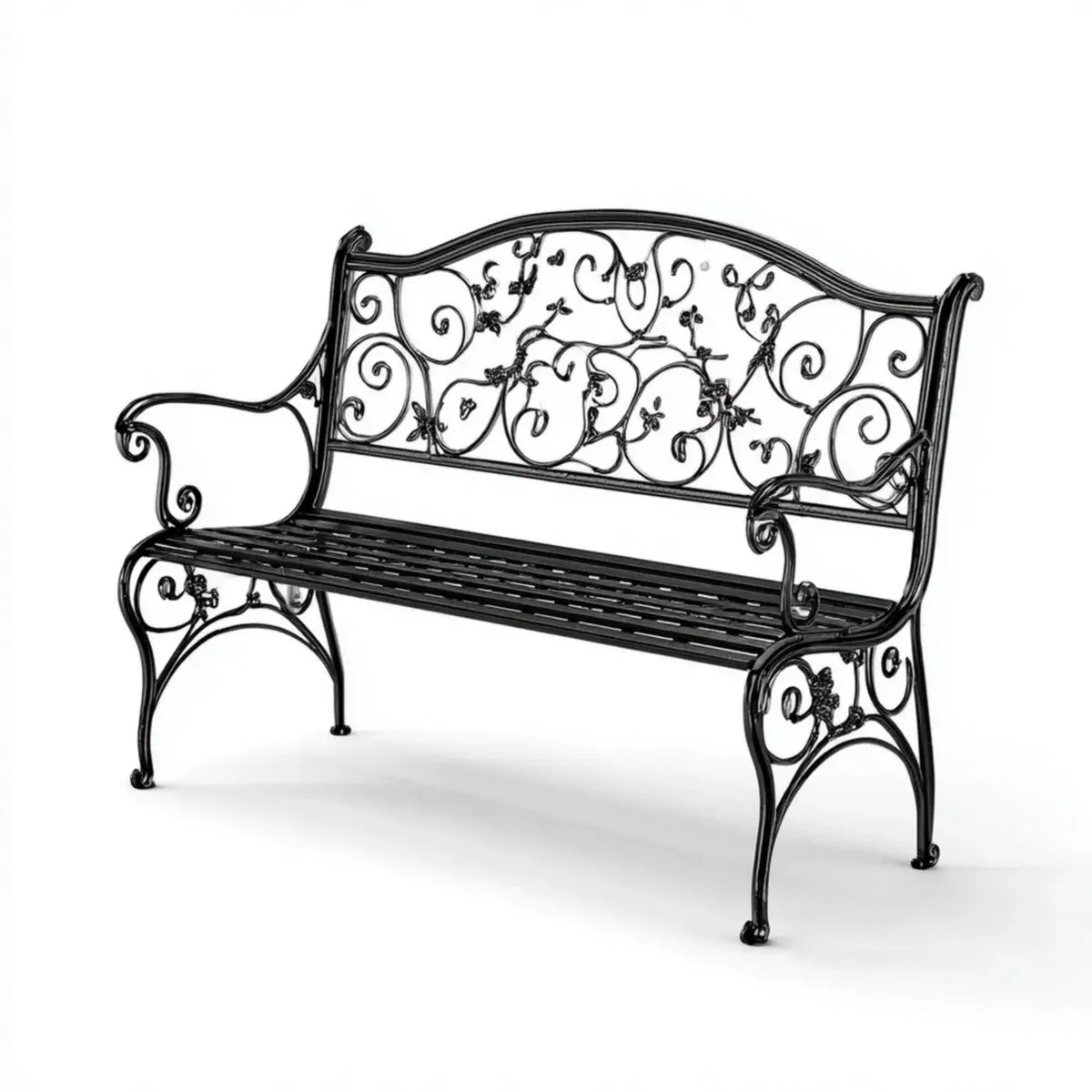 Banc de jardin 2 places noir en acier forgé 122 x 61 x 100 cm à dossier ajouré