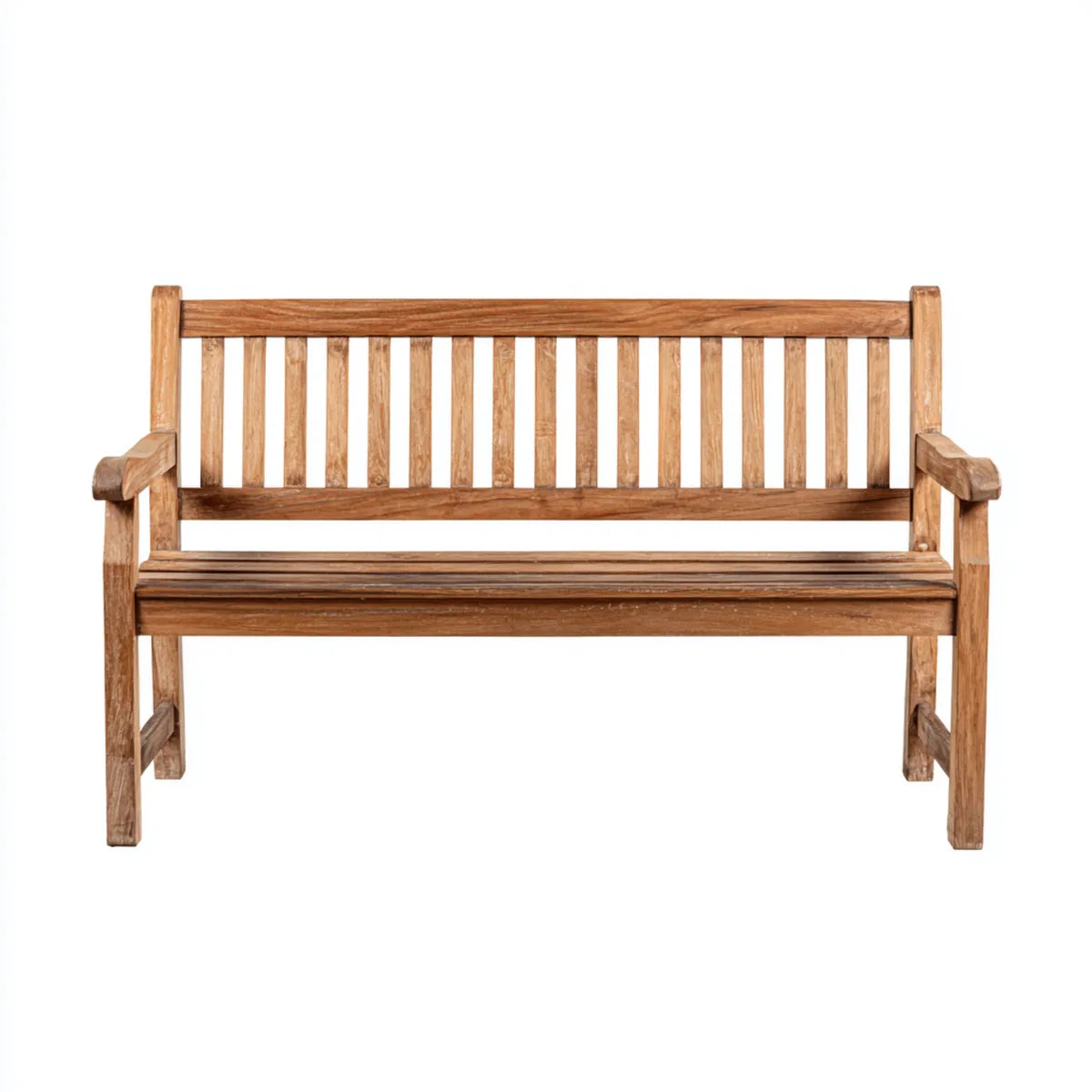 Banc de jardin 2 places marron en teck massif rectangulaire 120 x 60 x 90 cm