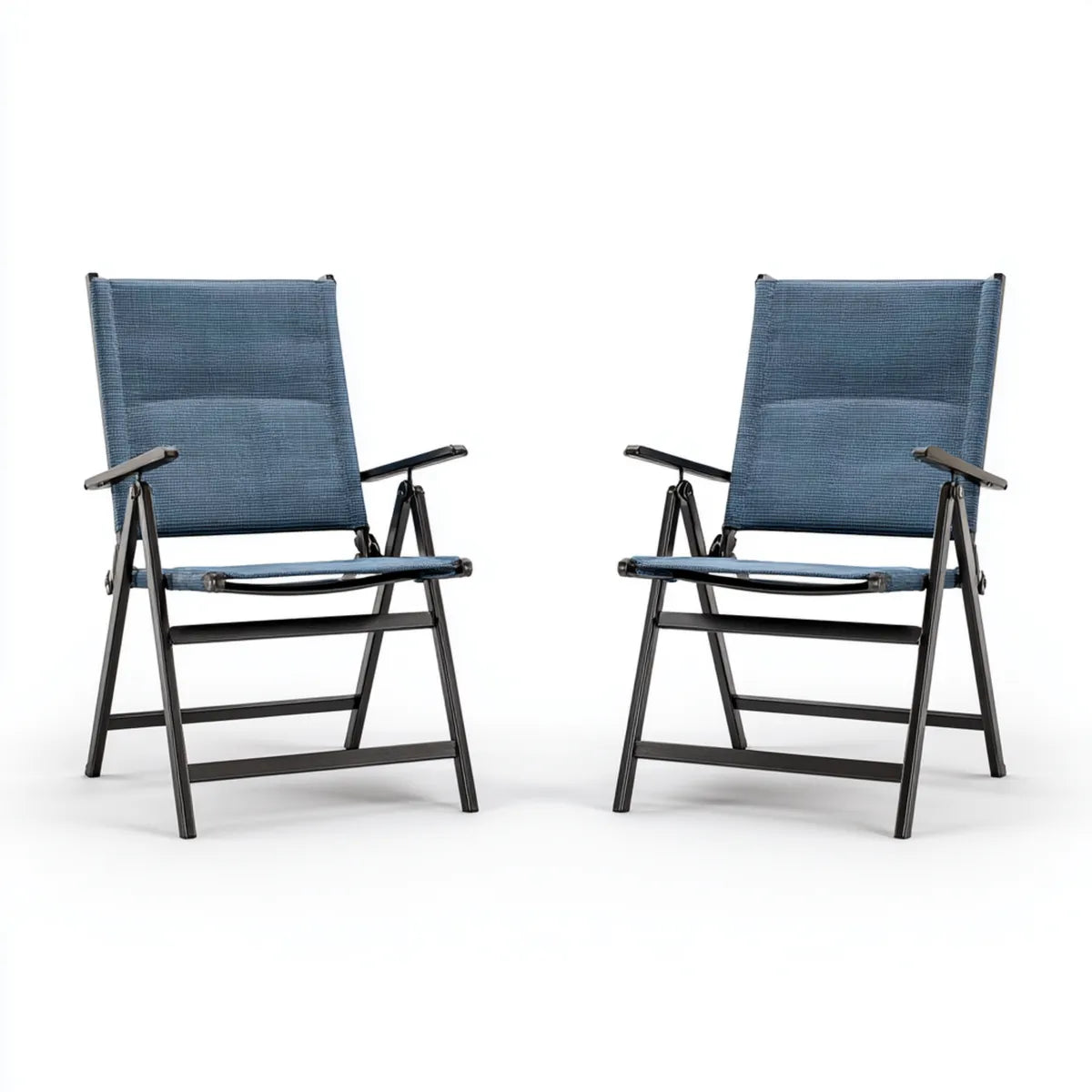 Lot de 2 fauteuils de jardin pliants bleu et noir en acier et textilène 58 x 69 x 110 cm
