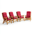 Lot de 4 fauteuils de jardin inclinables rouges en acacia massif 59 x 67.5 x 106 cm
