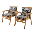 Lot de 2 fauteuils lounge de jardin noir et blanc en acacia massif avec coussins 65 x 75 x 82 cm