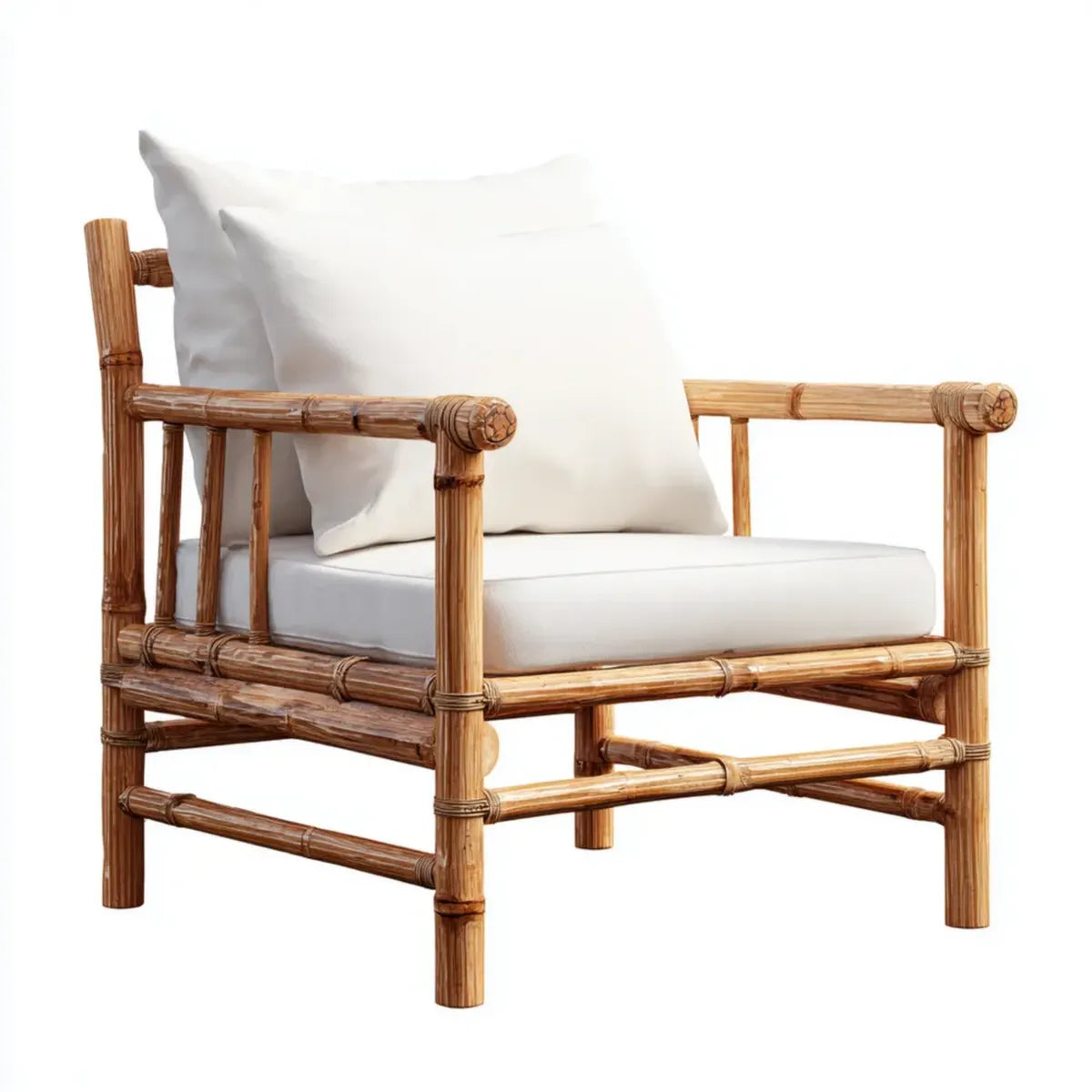 Fauteuil lounge de jardin blanc et naturel 78 x 75 x 70 cm en bambou avec coussins