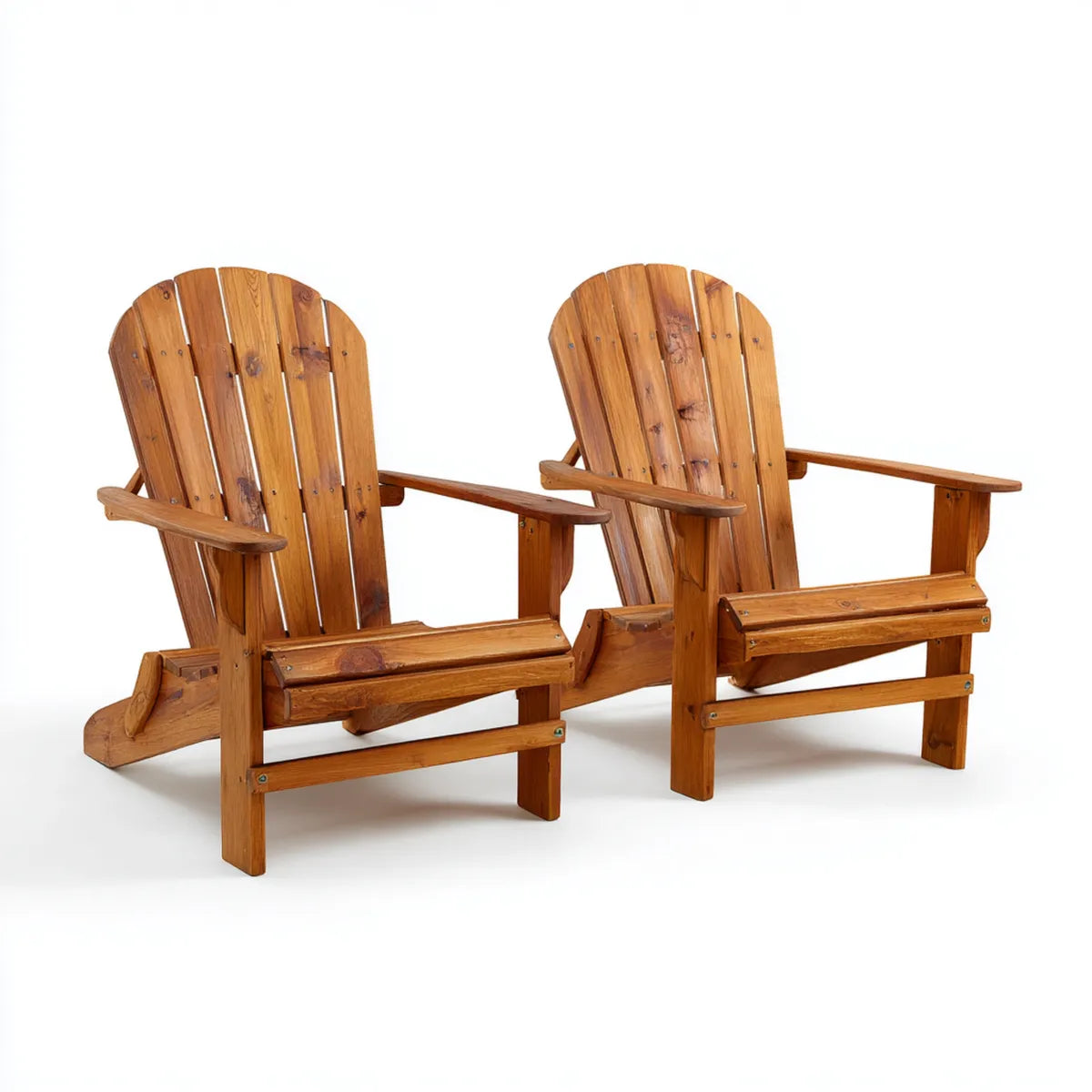 Lot de 2 fauteuils Adirondack de jardin marron en bois de sapin massif à dossier arrondi 79 x 83 x 92 cm