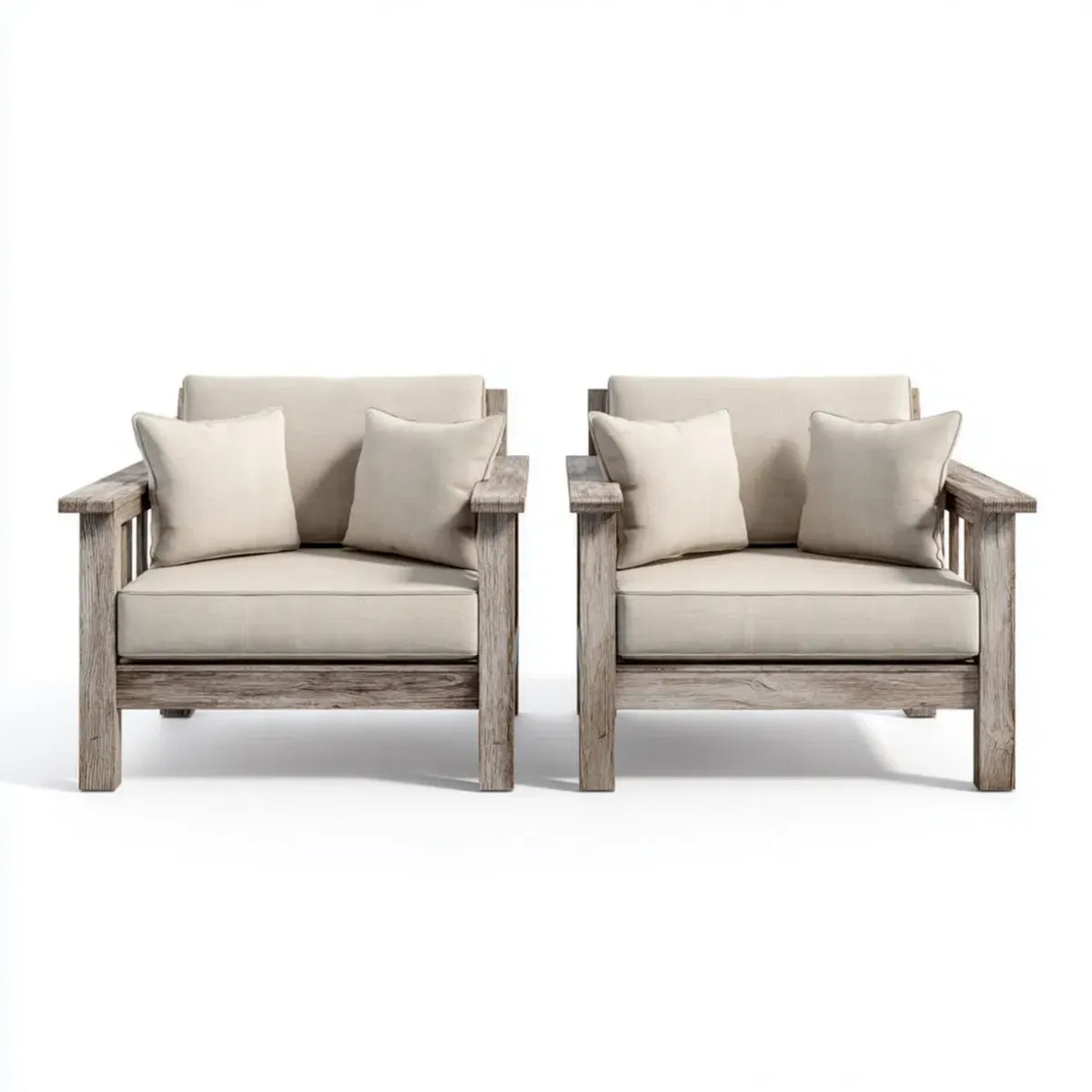 Lot de 2 fauteuils lounge de jardin beige en bois massif d'acacia 82 x 78 x 76 cm