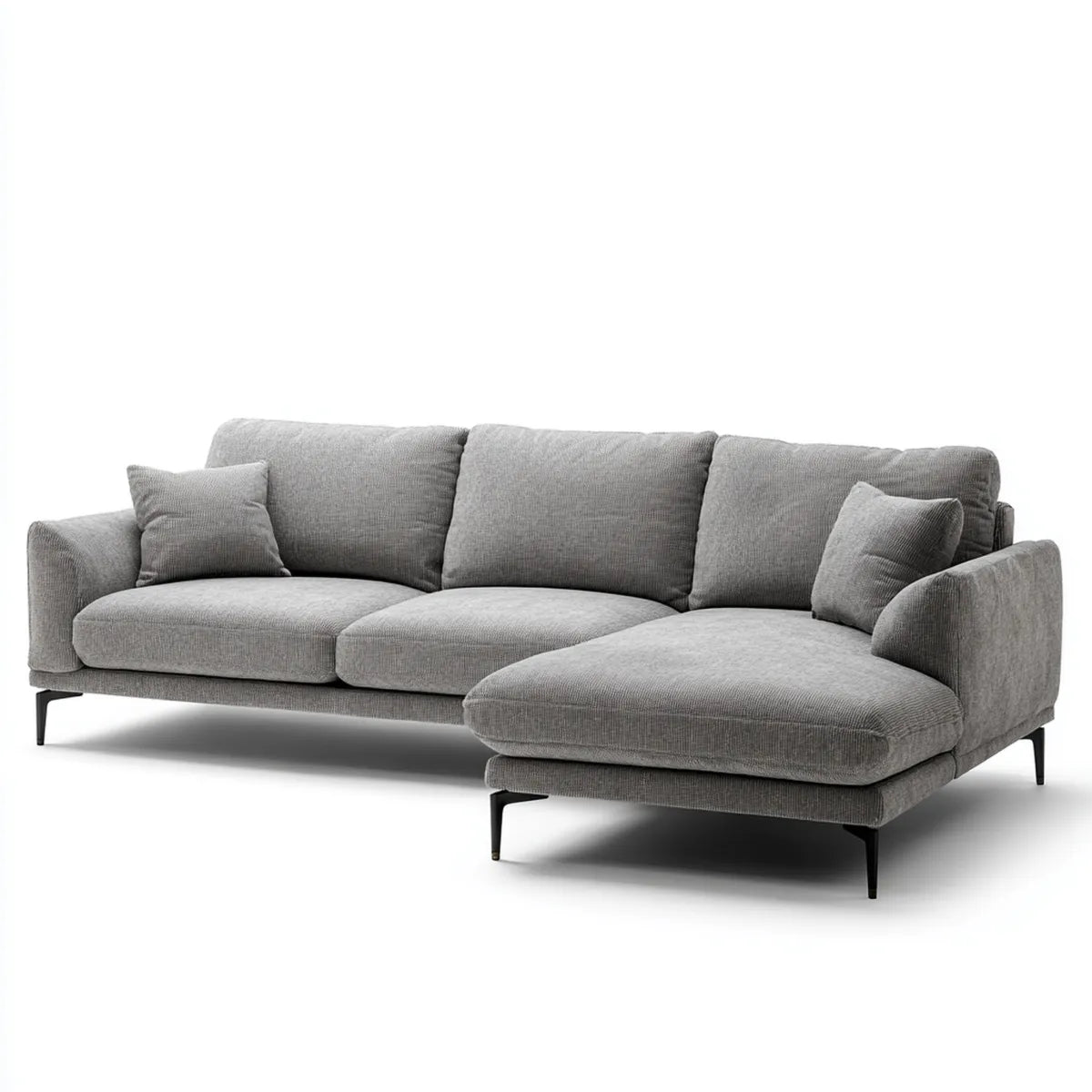 Canapé d'angle 4 places gris en polyester côtelé avec méridienne droite 280 x 160 x 85 cm