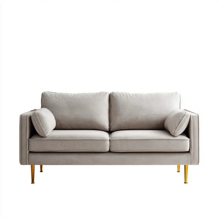 Canapé 2 places gris clair en velours de polyester avec pieds dorés 160 x 85 x 85 cm
