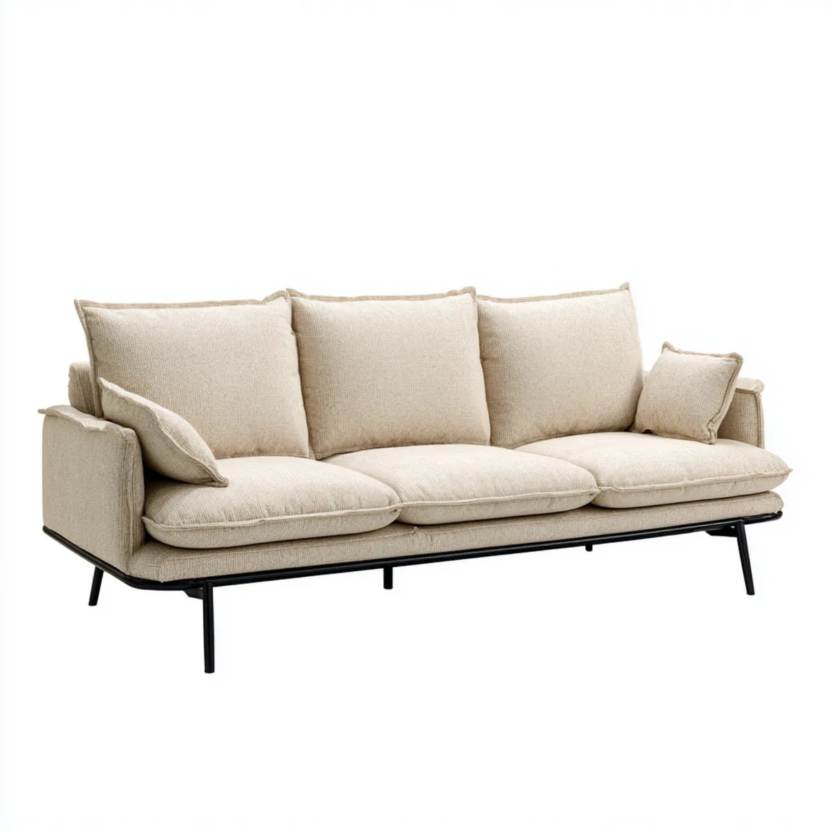 Canapé 3 places droit beige en polyester avec structure en acier 220 x 90 x 85 cm