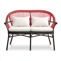 Banc de jardin 2 places rouge et noir en rotin synthétique avec coussins 120 x 65 x 85 cm
