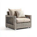 Fauteuil lounge de jardin en résine tressée gris beige avec coussins 90 x 85 x 75 cm