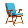 Fauteuil lounge de jardin pliant inclinable bleu en bois massif avec coussins polyester 64 x 86 x 105 cm