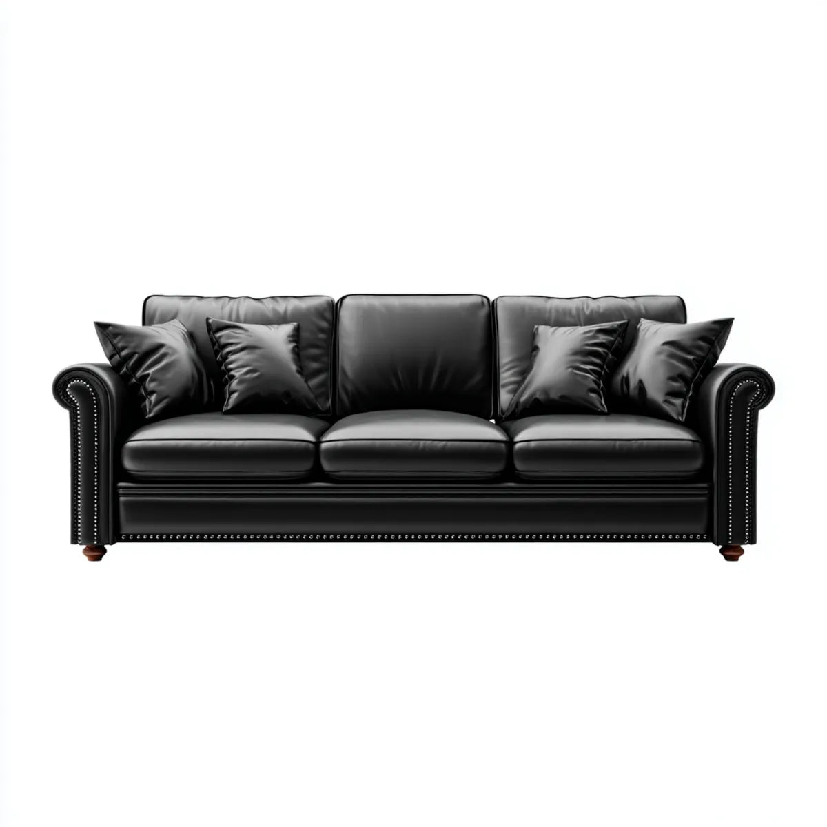 Canapé droit 3 places noir 230 x 95 x 90 cm en cuir synthétique PU rectangulaire