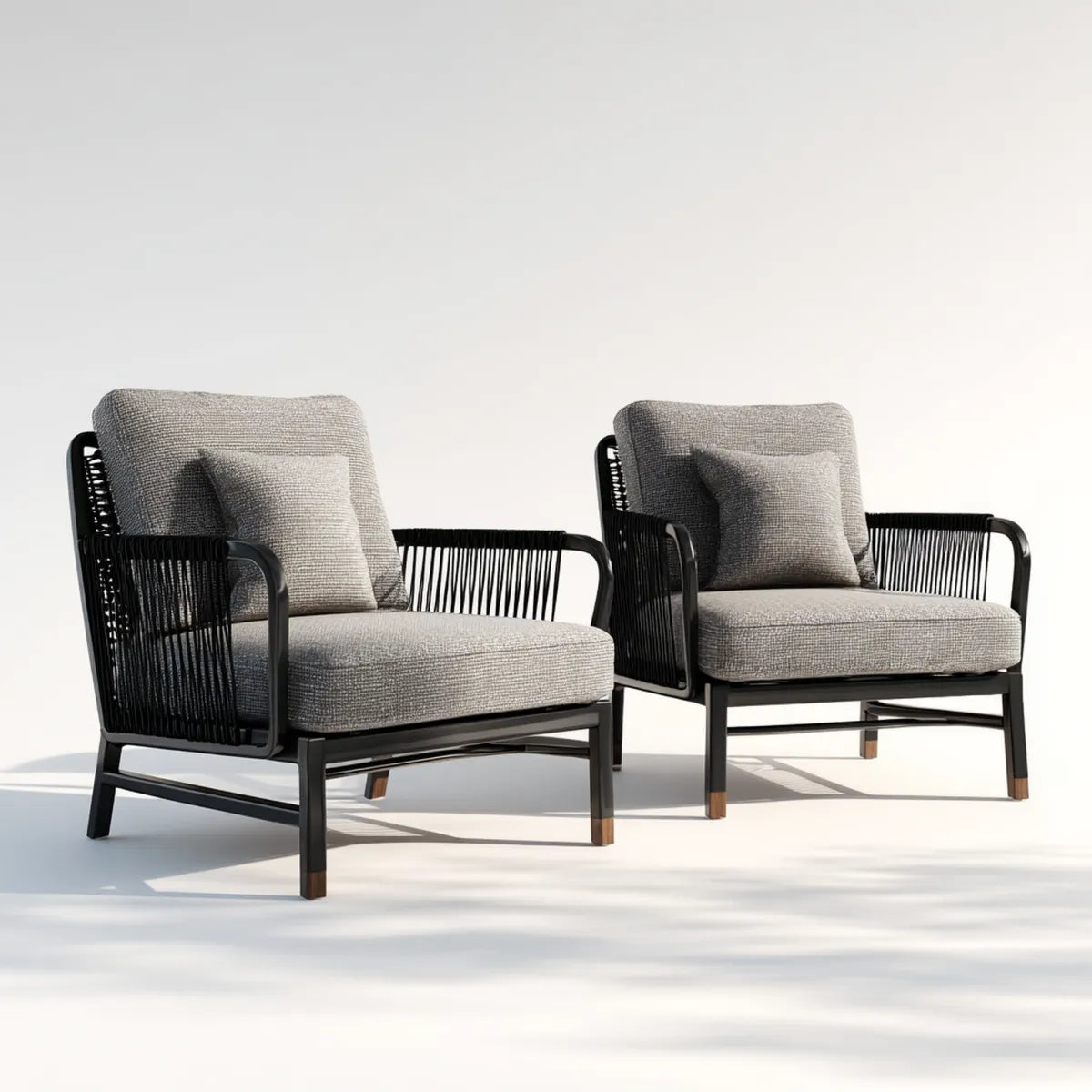 Lot de 2 fauteuils lounge de jardin gris avec structure en aluminium et corde en polypropylène 78 x 76 x 78 cm