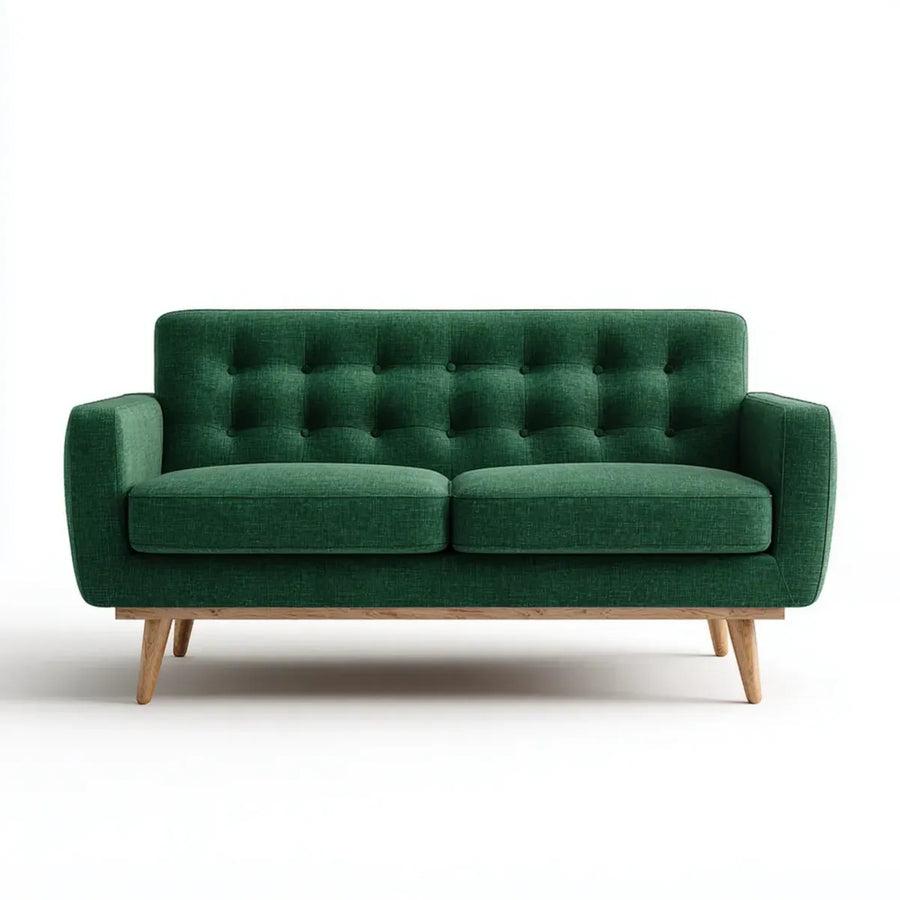 Canapé 2 places vert foncé 150 x 82 x 86 cm en polyester forme droite pieds en bois massif