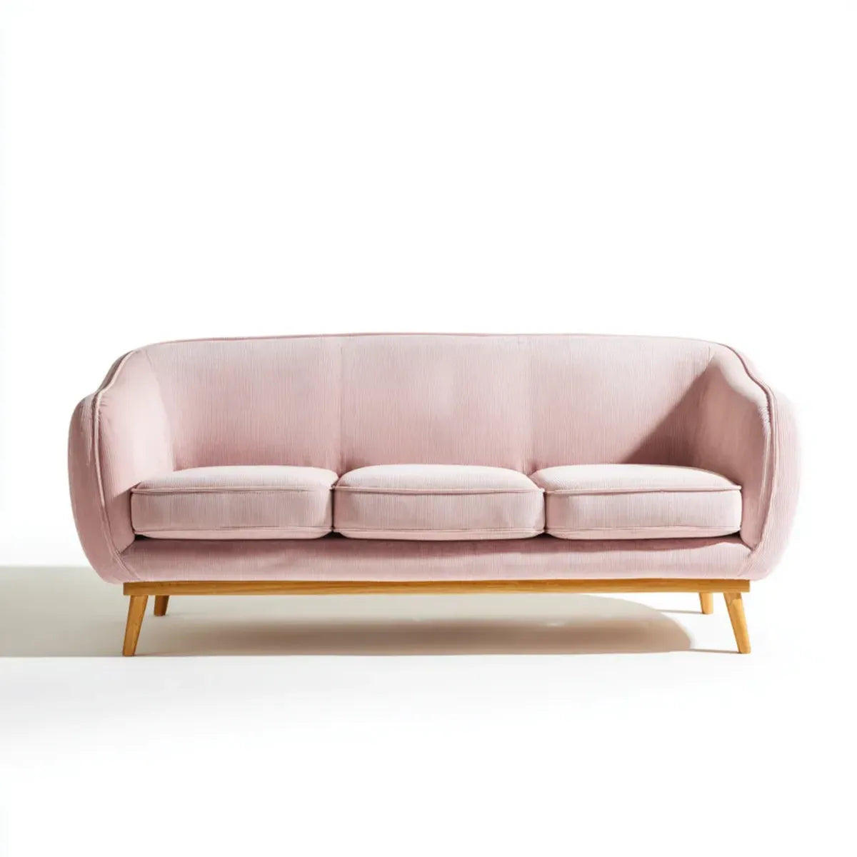 Canapé 3 places rose en velours côtelé polyester forme arrondie 210 x 85 x 82 cm