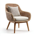 Fauteuil lounge de jardin naturel et beige en rotin et bois massif forme enveloppante 72 x 76 x 82 cm