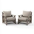 Lot de 2 fauteuils lounge de jardin beige et gris en bois massif avec coussins 75 x 80 x 85 cm